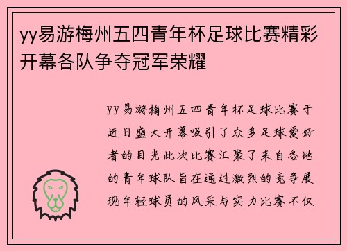 yy易游梅州五四青年杯足球比赛精彩开幕各队争夺冠军荣耀